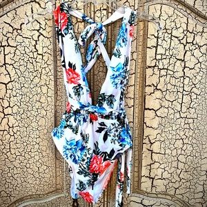 Floral Low Cut One Piece Bathingsuit